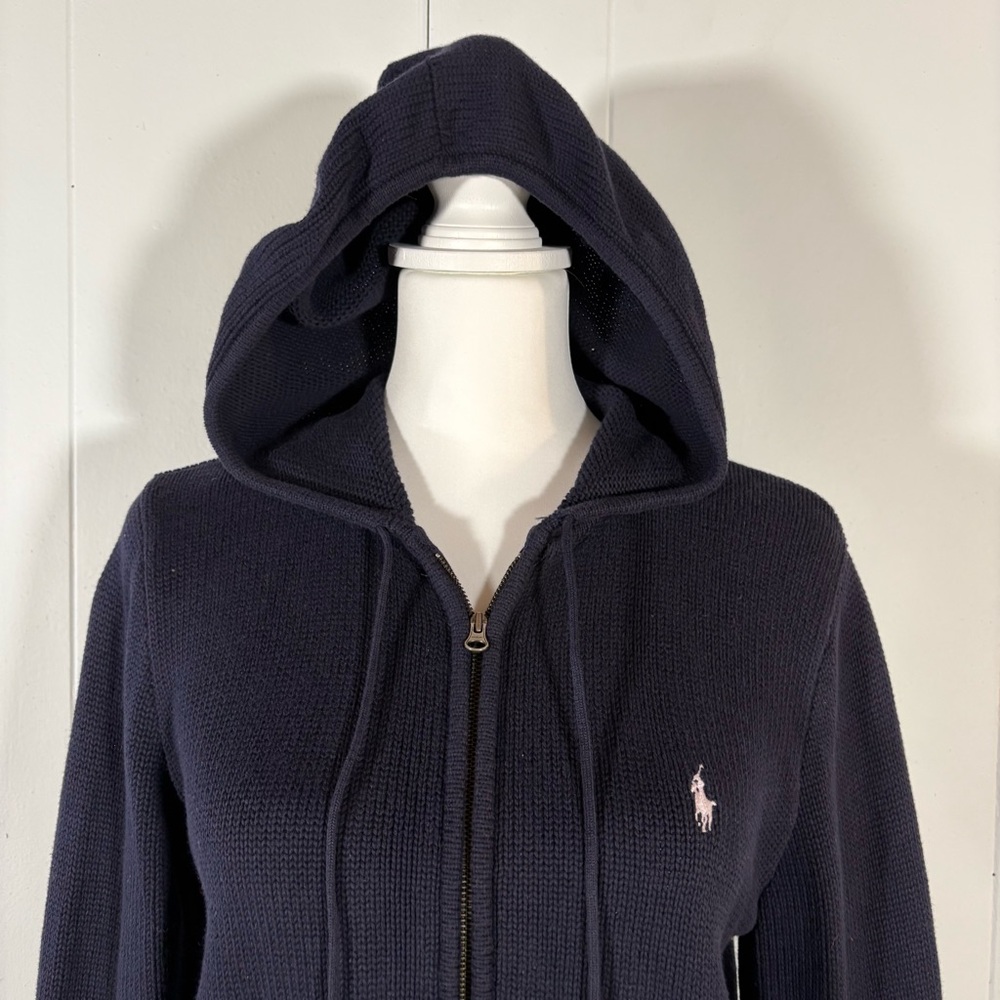 Ralph Lauren Blue Label Sweater Women’s L Hood Cotton Preppy Knit‎ Coastal - Picture 2 of 11